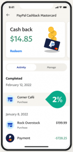 paypal cash back mastercard interface