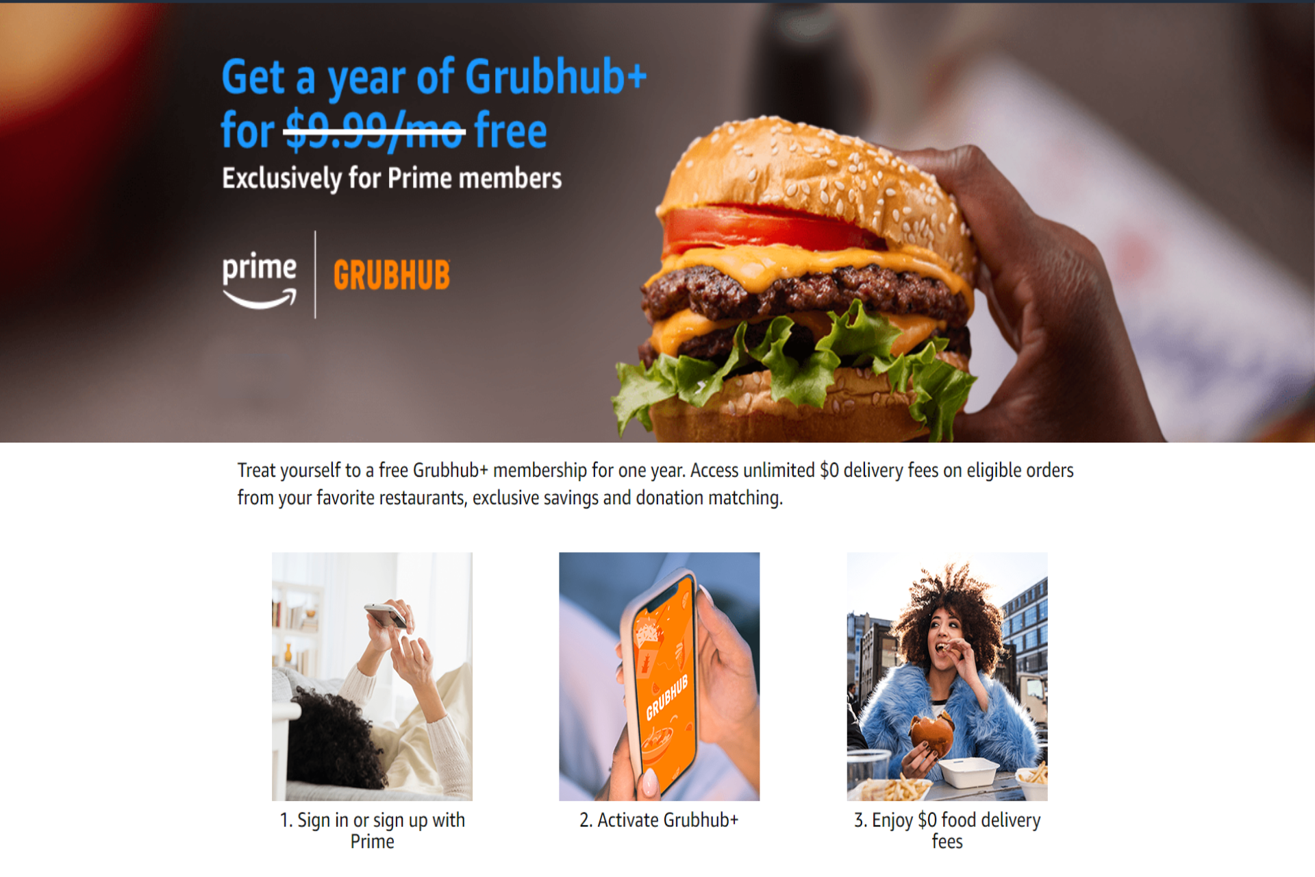 Enjoy a Free Year of Grubhub+ with  Prime