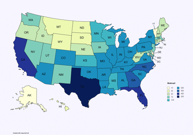 Walmart & Sam's Club locations by state