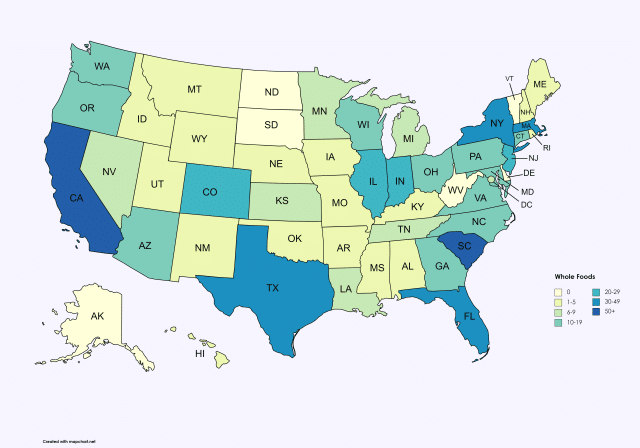 Whole Foods locations by state